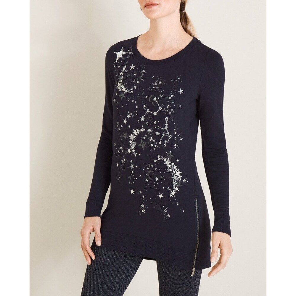 Chicos Zenergy Constellation Tunic Sweater Top Womens 20/22 Navy Blue Cozy Knit